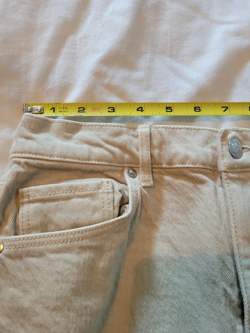 LOFT Frayed High Waisted Straight Crop Stone Cream Color Jeans 99% Cotton Sze 25
